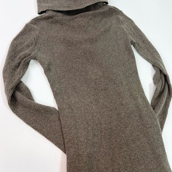 Monoreno Turtleneck Sweater Womens Small Brown Ribbed Front Zip Long Sleeve - Picture 8 of 9